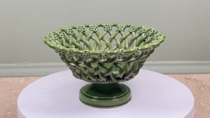 Vintage French Pichon Uzès Woven Basket | Green Glaze | Mid 20th