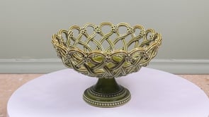 Antique French Pichon Uzès Compote | Olive Green | Openwork Pedestal Basket