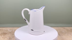 Vintage French Faience Pitcher | White Glaze & Blue Trim Pitcher