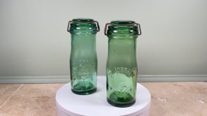Antique French La Lorraine Green Glass Jars | Pair | Thistle Motif | Early to Mid 20th Century