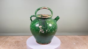 Antique French Gargoulette | Provençal Green Glazed Earthenware | Late 19th to Early 20th Century