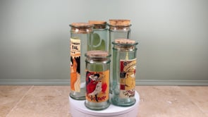 Vintage French Glass Jars | Belle Époque Poster Set of Five | Cork Stoppers, c. 1970s