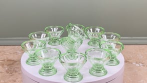 Antique French Sherbet Coupes | Uranium Glass | Set of 12 Art Deco
