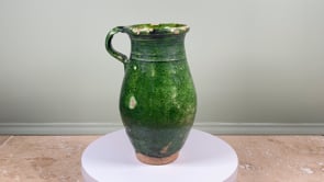 Antique French Pitcher | Green Glazed Terracotta | Southern France 19th Century