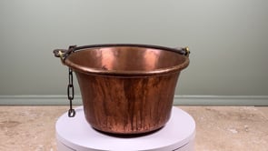 Antique French Copper Hearth Pot | Iron Bail Handle & Chain