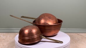 Antique French Copper Strainer Set | Set of Three Colanders | Brass Handles