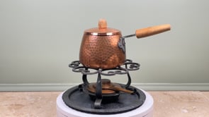Antique French Copper Fondue Set | Hammered Pot | Iron Warmer Stand