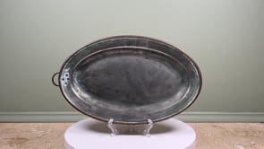 Antique French Copper Platter | Tinned Oval Dish | Hanging Ring