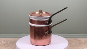 Antique French Copper Bain Marie | Apilco Porcelain Insert | Mid 20th Century
