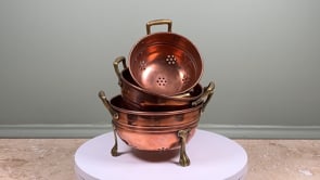 Antique French Copper Colander Set of Three | Brass Paw Feet | Early 20th Century