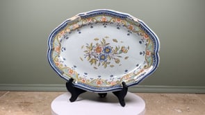 Antique French Orléans Faience Platter | 18th Century Polychrome Cul Noir