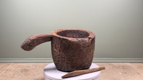 Antique French Wooden Mortar and Pestle | Hand-Carved Farmhouse Mortier | Late 18th to Early 19th Century