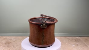 Antique French Hammered Copper Bucket | Wrought Iron Swing Handle