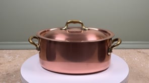 Vintage French Copper Cocotte | Oval Form with Brass Handles & Domed Lid