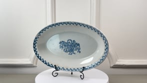 Antique French Faience Oval Plate | Bertrand Opaque Surfine | Blue Flower Basket