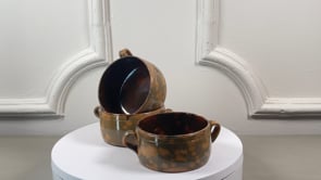 Vintage French Vallauris Bowls | Set of Three Mottled Glazed Earthenware