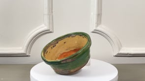 Antique French Tian Bowl | Provencal Terracotta | Green and Yellow Glaze