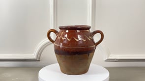 Antique French Confit Pot | Brown Glaze with Yellow Slipwork | Mid 19th Century