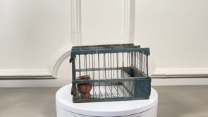 Provençal Bird Cage with Terracotta Cup | Original Blue Paint | Late 19th Century