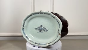 Antique French Cul Noir Faience Platters | Rouen-Style Pair, c. 1750–1780