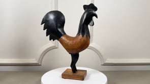 Antique French Folk Art Rooster | Carved Wood and Metal Coq | Circa 1920