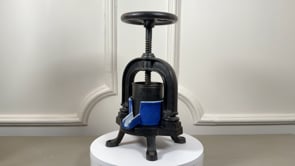 French Cast Iron Tomato Press | Antique Fruit Press with Blue Enamel