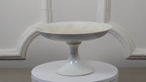 Longwy White Craquelé Compotier | Antique French Faience Pedestal Dish