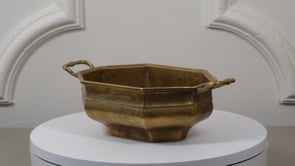French Octagonal Brass Coupe | Antique Two-Handled Decorative Bowl
