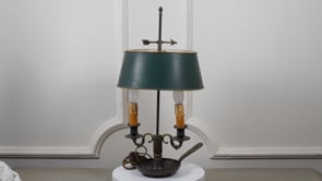 French Bouillotte Lamp | Vintage Green Tôle Shade, Louis XVI Style