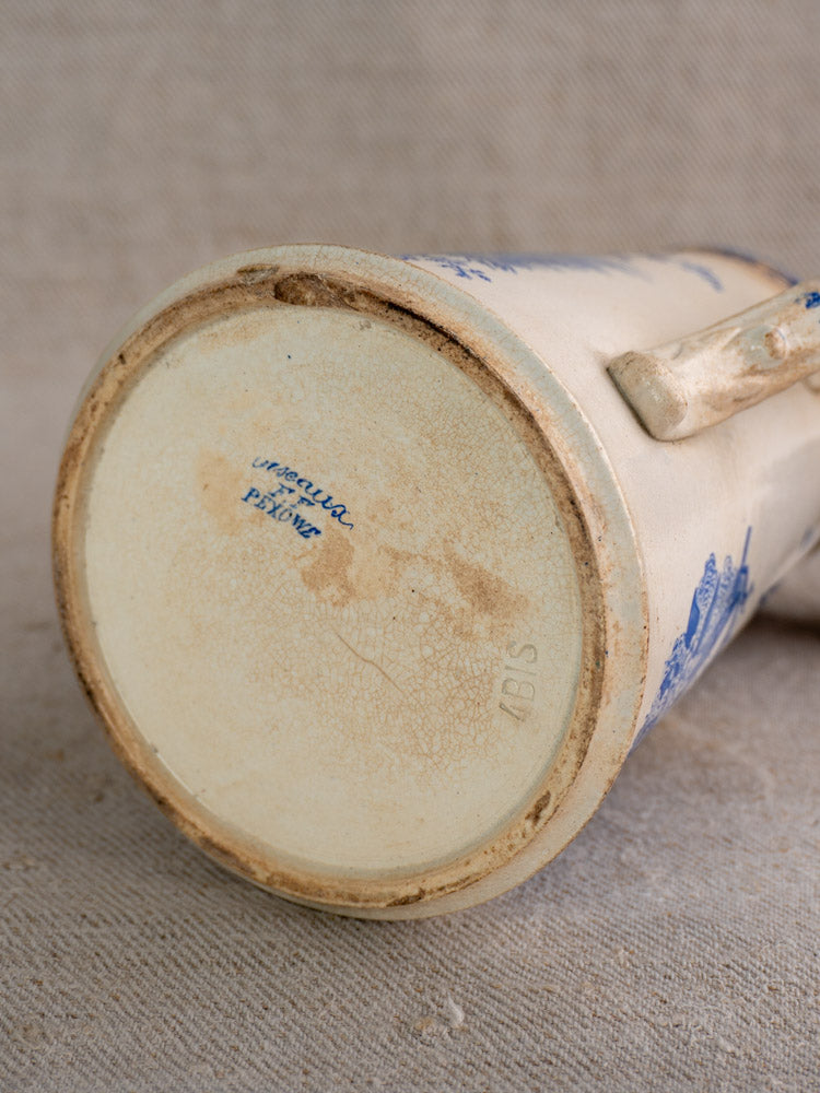 Antique French Fenal Frères Pichet base with Pexonne Oiseaux pattern, blue mark, visible aging.